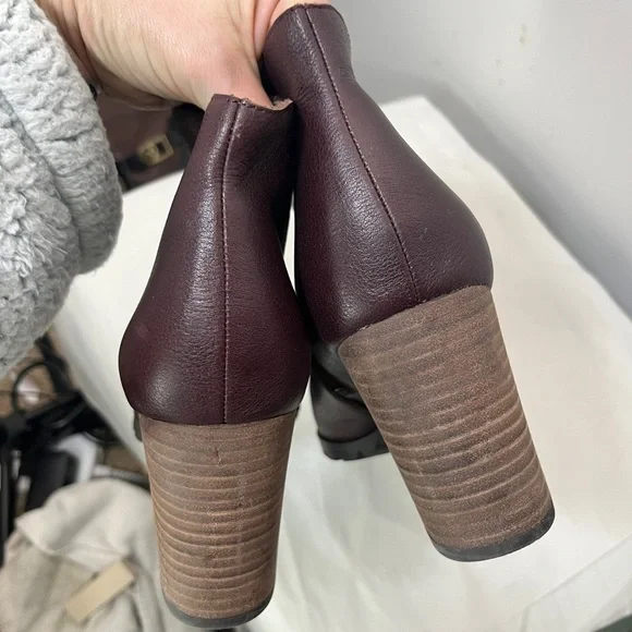 Franco Sarto Burgundy Leather Lugg Sole Maysen Heeled Booties Sz 10 - Picture 11 of 11